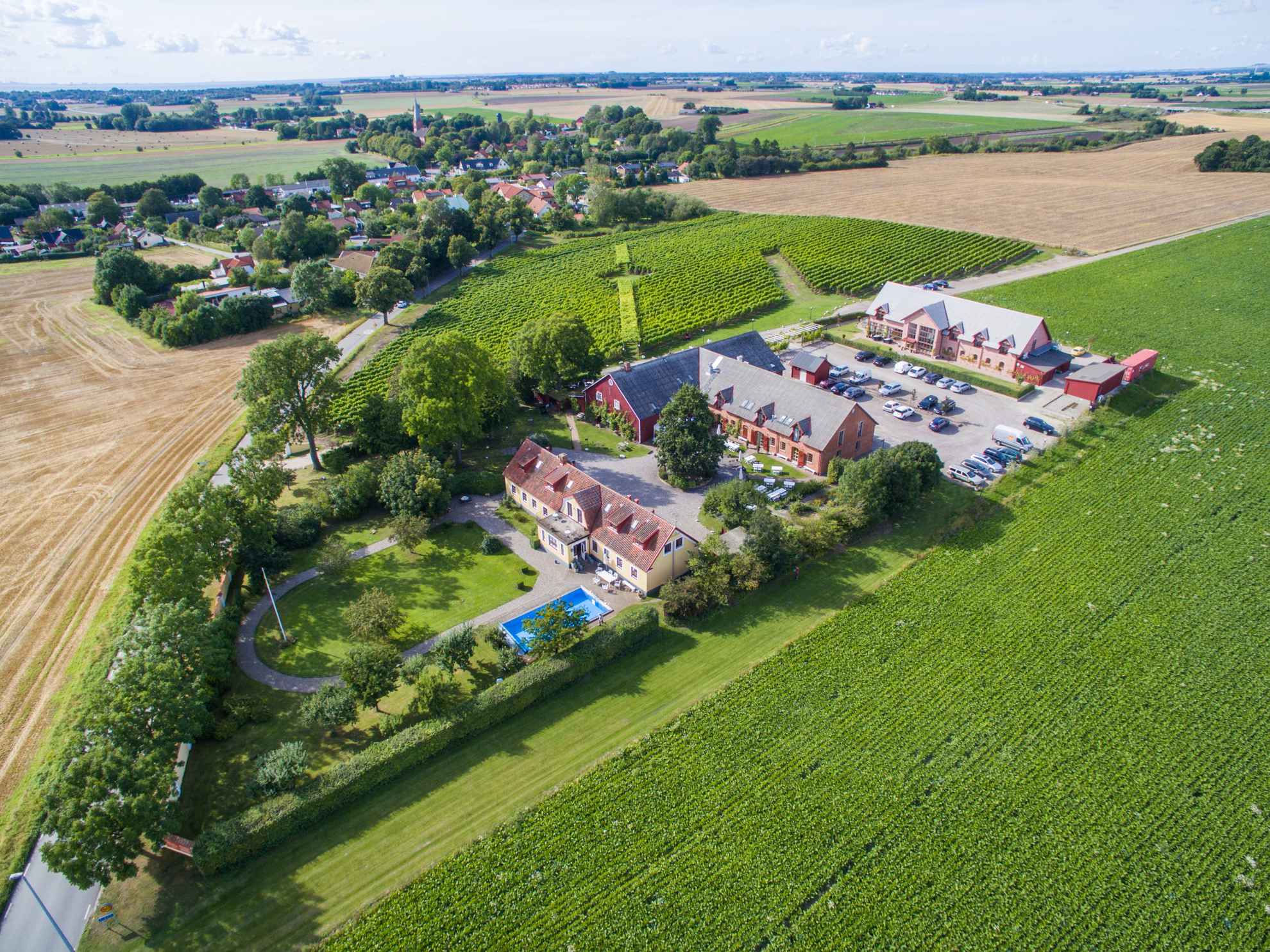 Aerial view over Flädie Vineyard in Skåne.