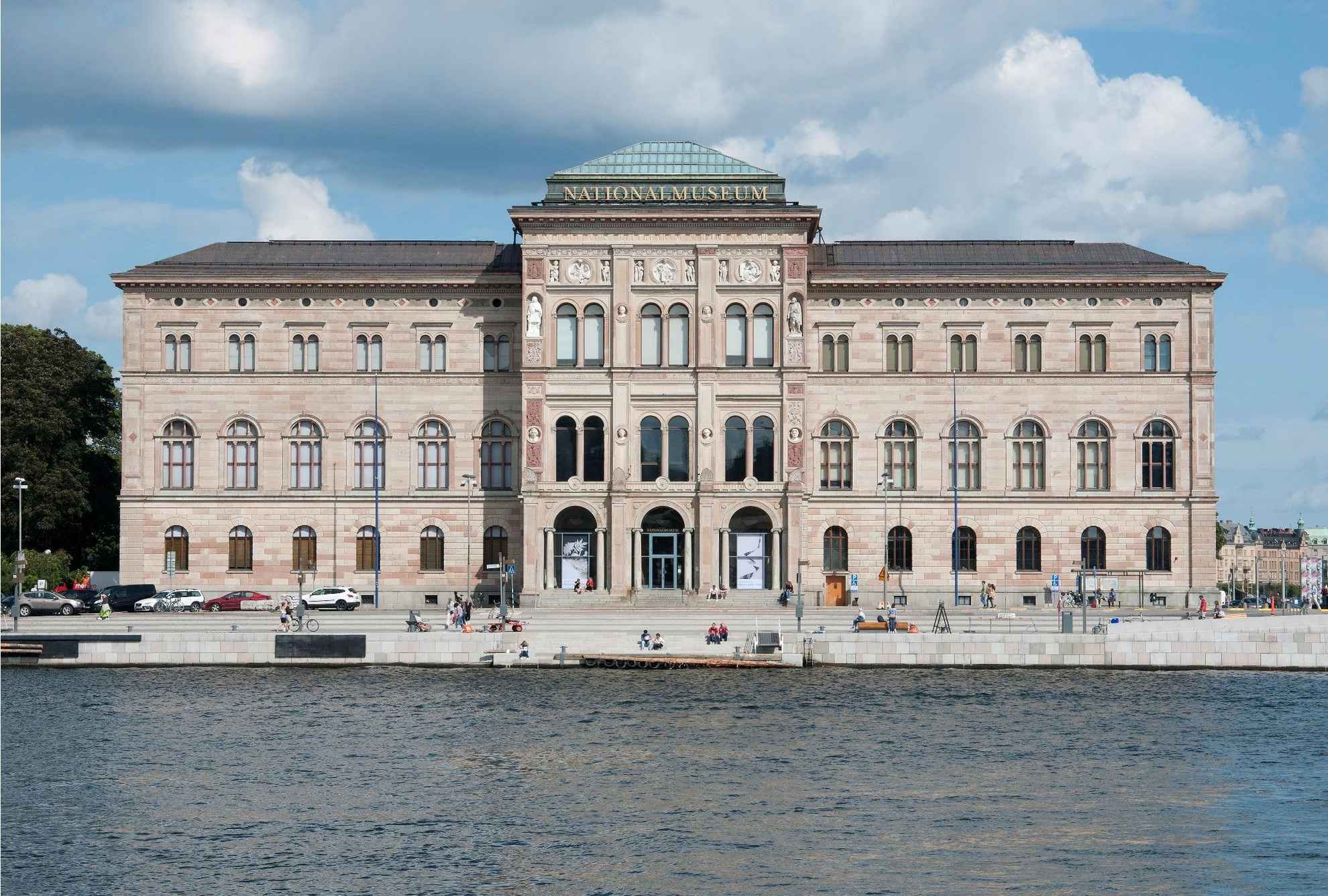 The historic building housing Nationalmuseum in Stockholm, seen from the water.