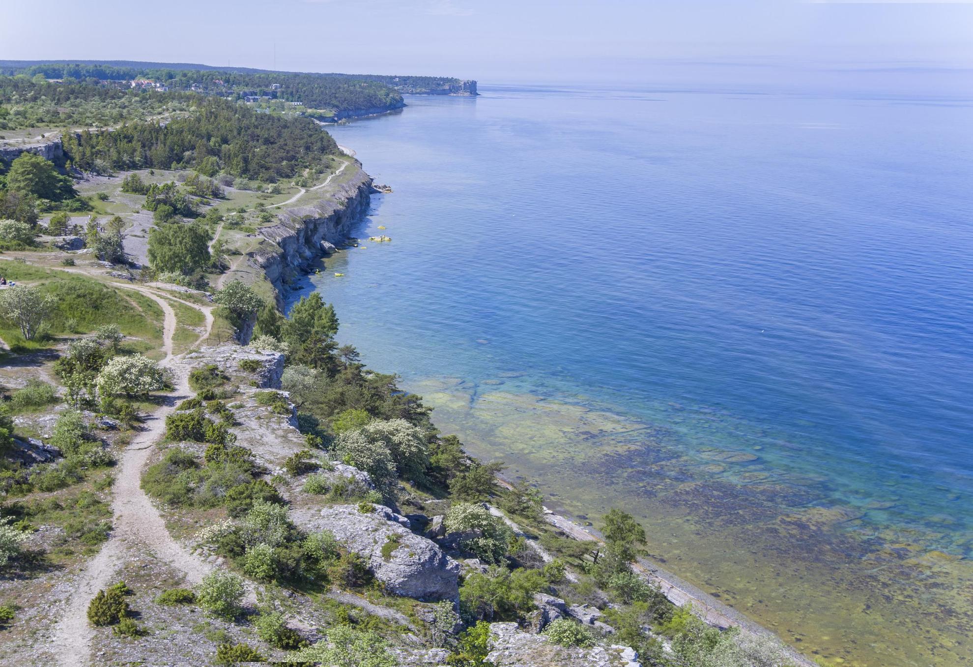 Eine Luftaufnahme der Küste Gotlands im Sommer