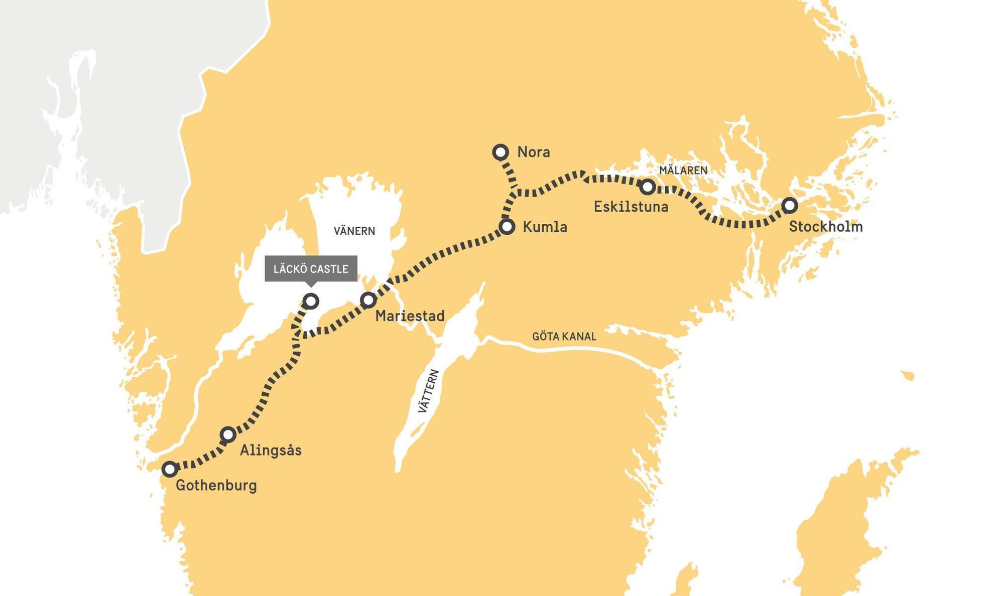 Illustration einer Route zwischen Göteborg und Stockholm